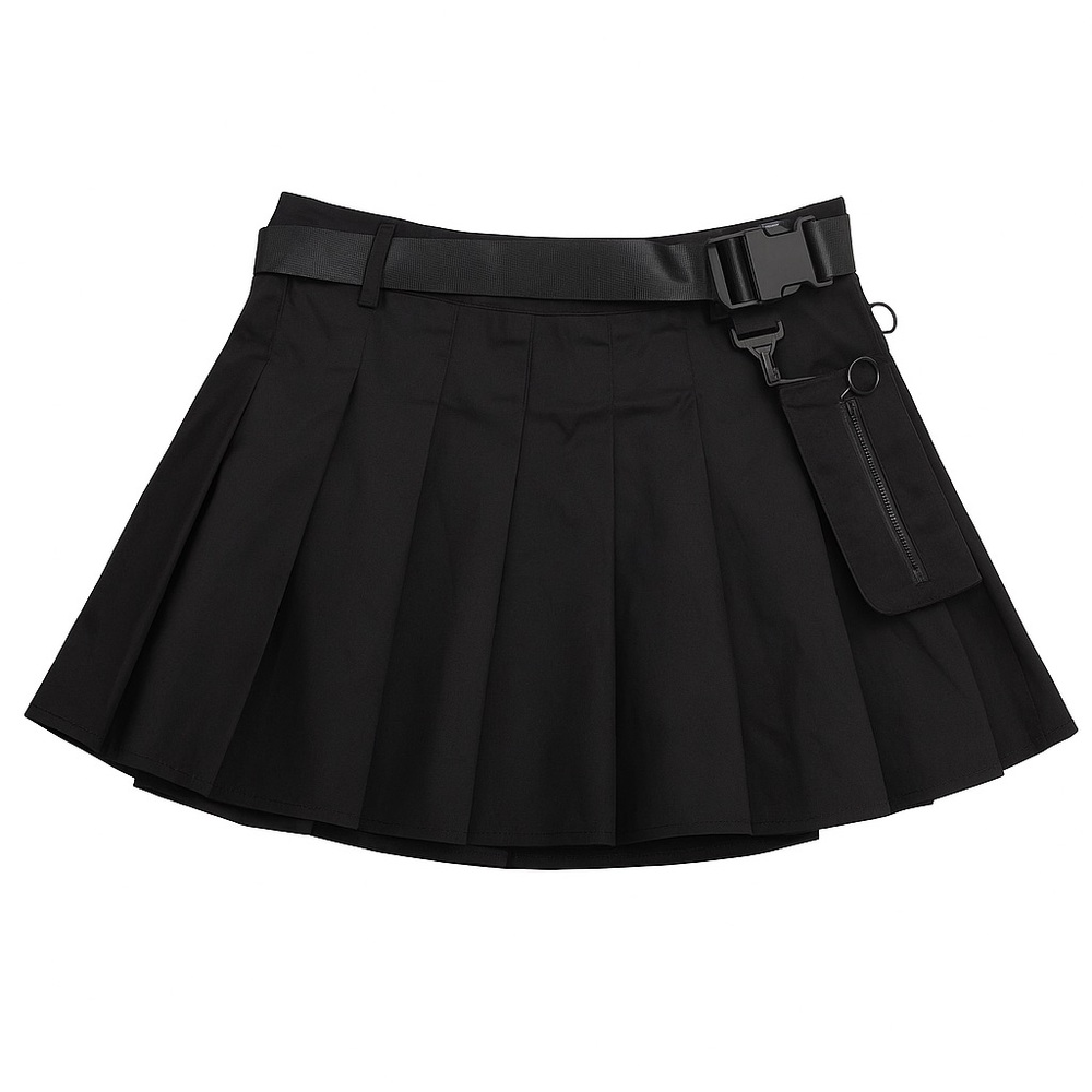 NWOT current mood women’s X-Large Black Pleated Skirt with Belt goth emo